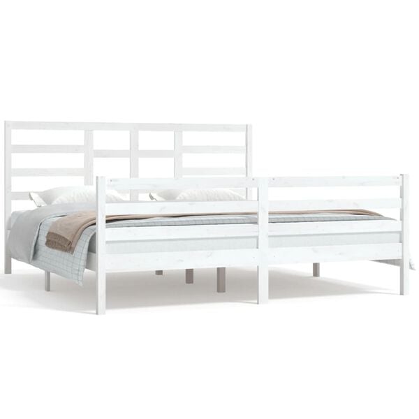 vidaXL Estructura de cama sin colch&oacute;n madera maciza blanco 180x200 cm