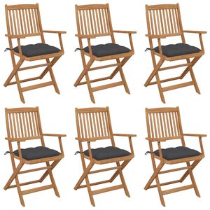 vidaXL Sillas plegables (6 unidades) con cojines, de madera maciza de acacia.