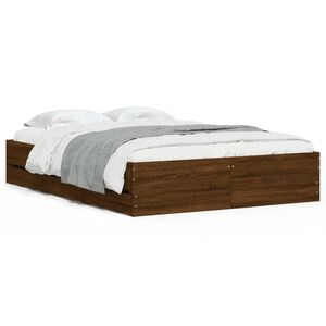 vidaXL Cama con cajones madera de ingenier&iacute;a marr&oacute;n roble 120x200 cm
