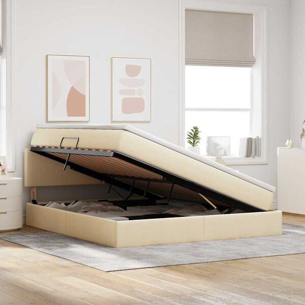 vidaXL Cama con almacenamiento y colch&oacute;n Crema 160 x 200 cm