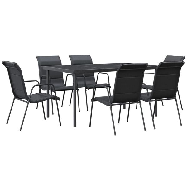 vidaXL Juego de comedor para jard&iacute;n 7 piezas acero y textilene negro