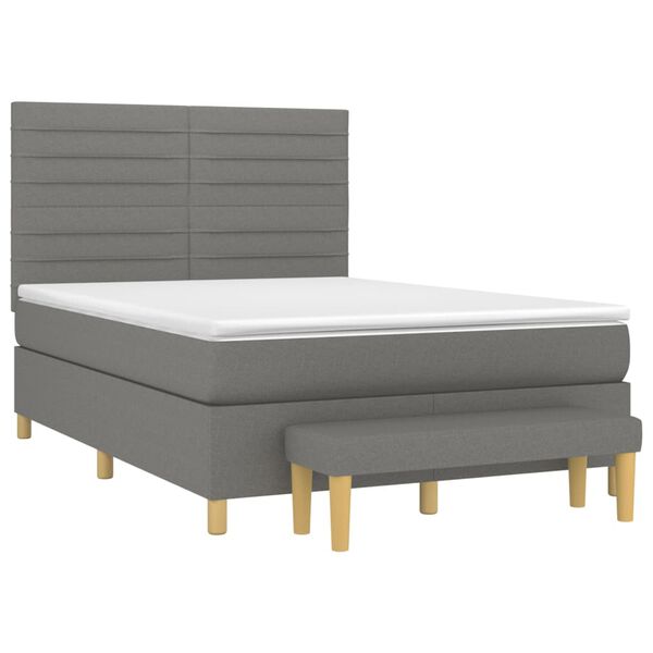 vidaXL Cama box spring con colch&oacute;n tela gris oscuro 140x200 cm