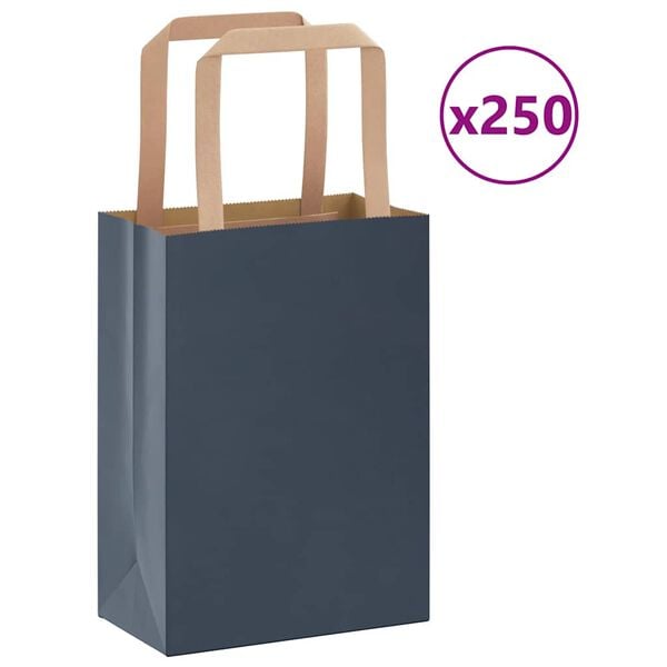 vidaXL Bolsas de papel con asas 250 uds azul 15x8x21 cm