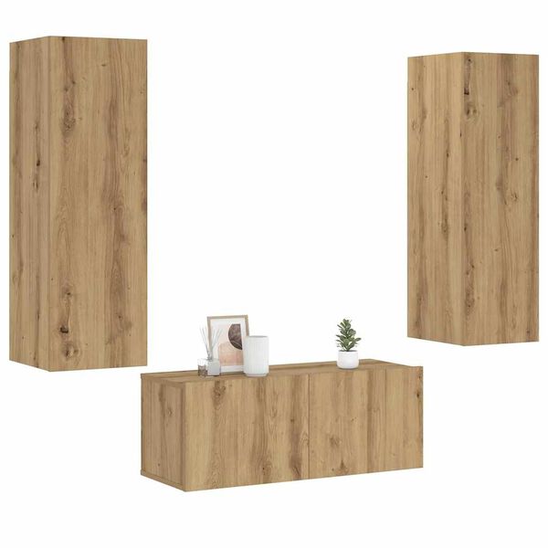 vidaXL Muebles de TV de pared 3 uds madera ingenier&iacute;a roble artesanal