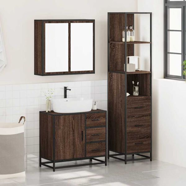 vidaXL Set de muebles baño 3 pzas madera contrachapada roble marrón