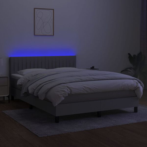 vidaXL Cama box spring colch&oacute;n y luces LED tela gris claro 140x200 cm