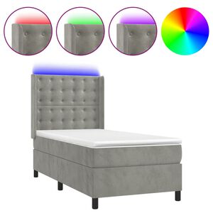 vidaXL Cama box spring colch&oacute;n y LED terciopelo gris claro 80x200 cm