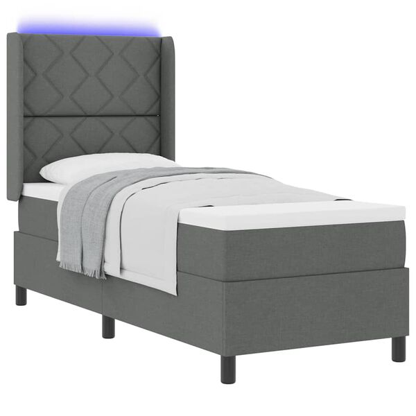 vidaXL Cama Box Spring LED con colch&oacute;n Gris oscuro 80 x 200 cm tela