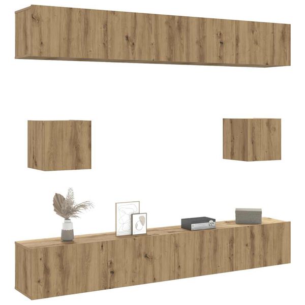 vidaXL Mueble para TV de pared madera contrachapada artesanal 6 piezas