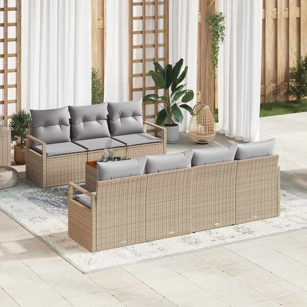vidaXL Conjunto de sof&aacute;s de jard&iacute;n 8 pcs Beige rat&aacute;n sint&eacute;tico