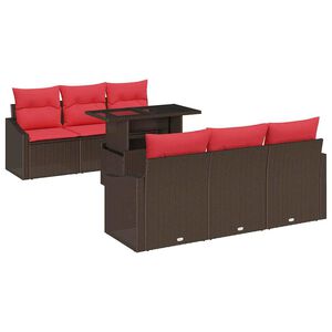 vidaXL Conjunto de sof&aacute; de jard&iacute;n 7 uds. 6 plaza Marr&oacute;n y Rojo