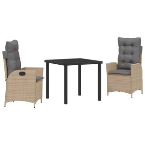 vidaXL Conjunto de Comedor de Jard&iacute;n 3 pcs Beige rat&aacute;n sint&eacute;tico
