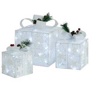 vidaXL Caja regalo decorativa Navidad 3 pzas blanca exterior/interior