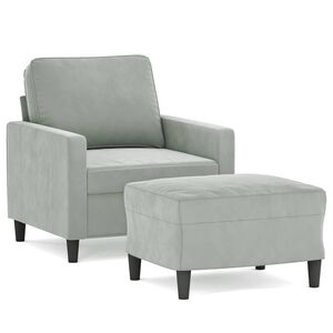 vidaXL Sill&oacute;n con taburete terciopelo gris claro 60 cm