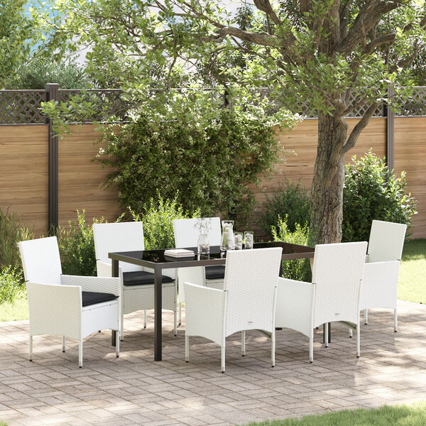vidaXL Conjunto de Comedor de Jardín con cojín 7 pcs Blanco Poliratán