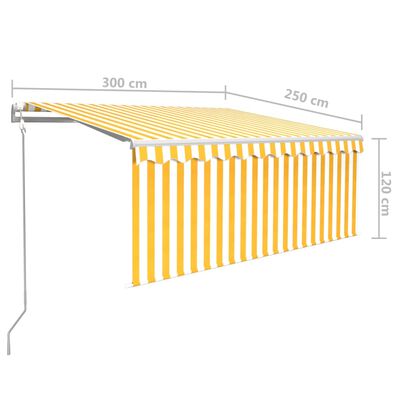 vidaXL Toldo automático retráctil con persiana amarillo blanco 3x2,5m