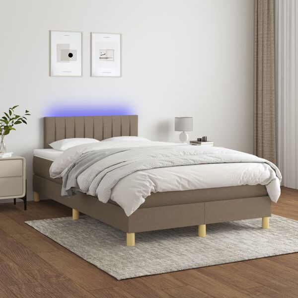 vidaXL Cama box spring con colch&oacute;n y LED tela gris taupe 120x200 cm