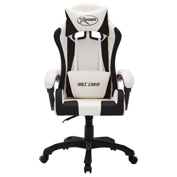 vidaXL Silla gaming con luces LED RGB cuero sintético blanco y negro