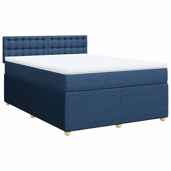 vidaXL Cama box spring con colch&oacute;n tela azul 140x190 cm