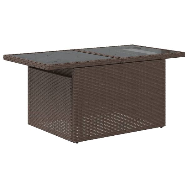 vidaXL Mesa de jard&iacute;n superficie vidrio rat&aacute;n PE marr&oacute;n 100x55x73 cm