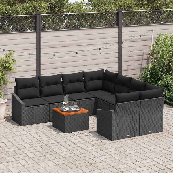 vidaXL Conjunto de sof&aacute;s de jard&iacute;n 9 pcs Negro rat&aacute;n sint&eacute;tico
