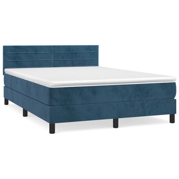 vidaXL Cama box spring con colch&oacute;n terciopelo azul oscuro 140x200 cm