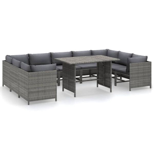 vidaXL Set de muebles de jardín 10 pzas y cojines ratán sintético gris