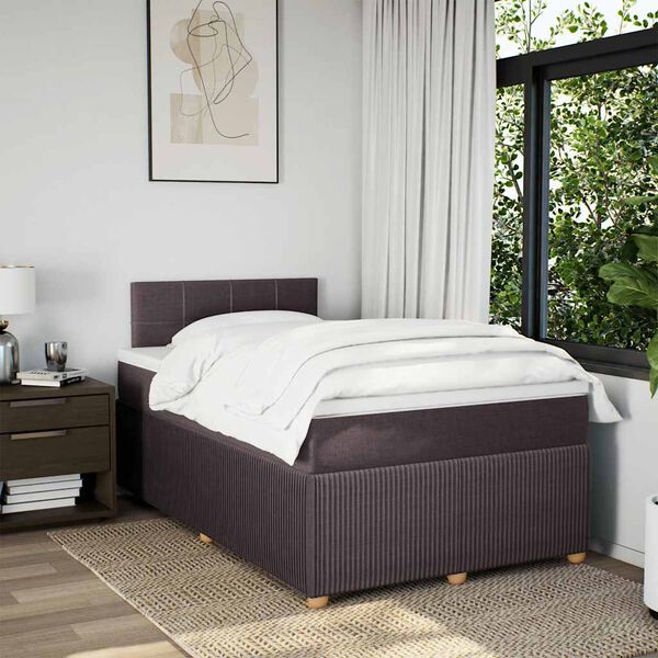 vidaXL Cama box spring con colch&oacute;n tela marr&oacute;n oscuro 120x190 cm