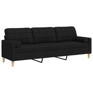 vidaXL Sof&aacute; de 3 plazas con cojines tela negro 210 cm