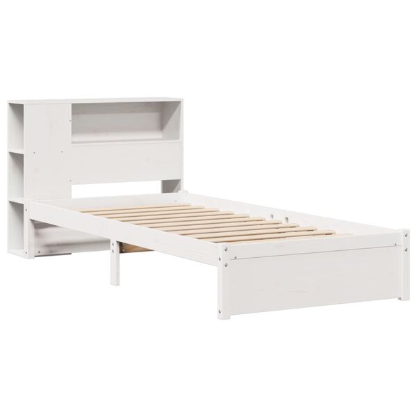 vidaXL Cama con estantería sin colchón madera maciza blanca 75x190 cm