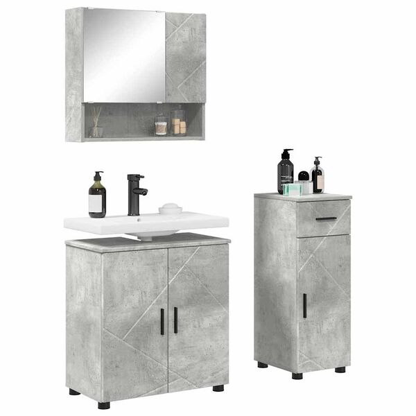vidaXL Juego de muebles de ba&ntilde;o con caj&oacute;n 3 pcs Gris Concreto