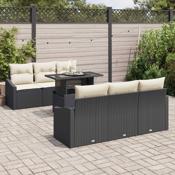 vidaXL Conjunto de sofá de jardín 7 pcs Negro ratán sintético