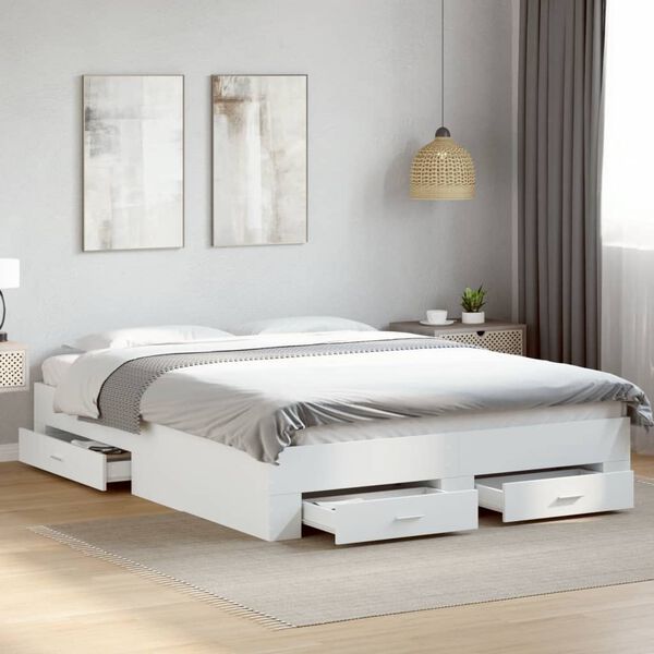 vidaXL Cama con cajones madera de ingenier&iacute;a blanco 140x200 cm