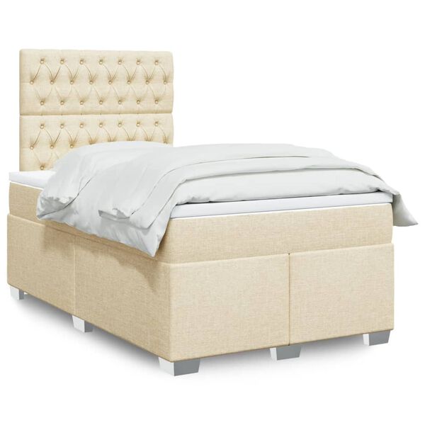 vidaXL Cama box spring con colch&oacute;n tela color crema 120x190 cm