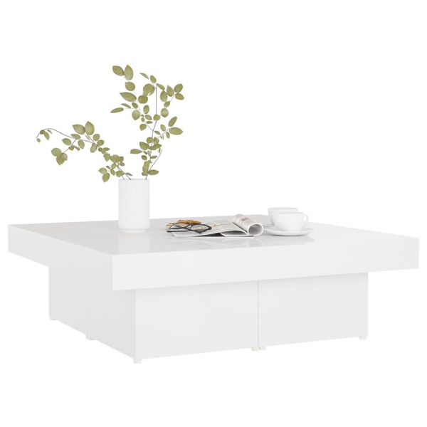 vidaXL Mesa de centro madera contrachapada blanco brillante 90x90x28cm