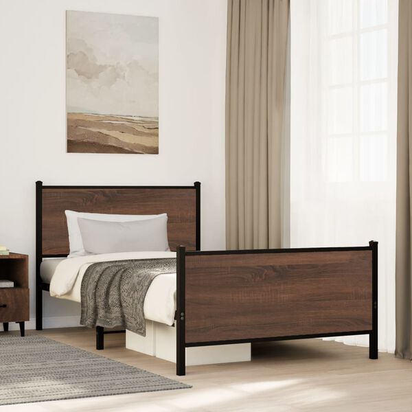 vidaXL Estructura de cama sin colch&oacute;n metal marr&oacute;n roble 100x190 cm