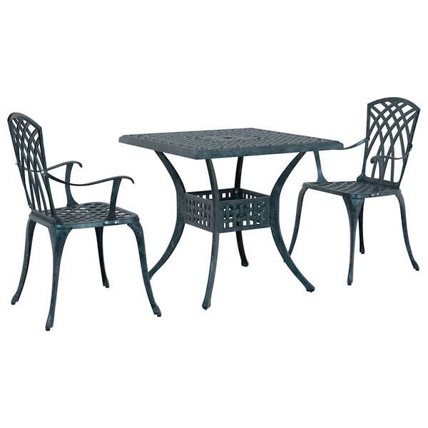 vidaXL Conjunto de mesa de jard&iacute;n 3 pcs Verde Aluminio fundido