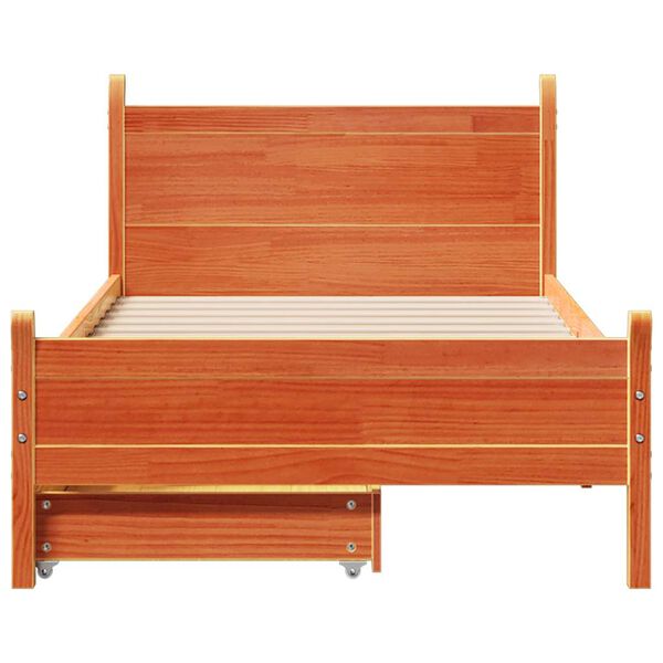 vidaXL Estructura de cama sin colch&oacute;n madera maciza marr&oacute;n 75x190 cm