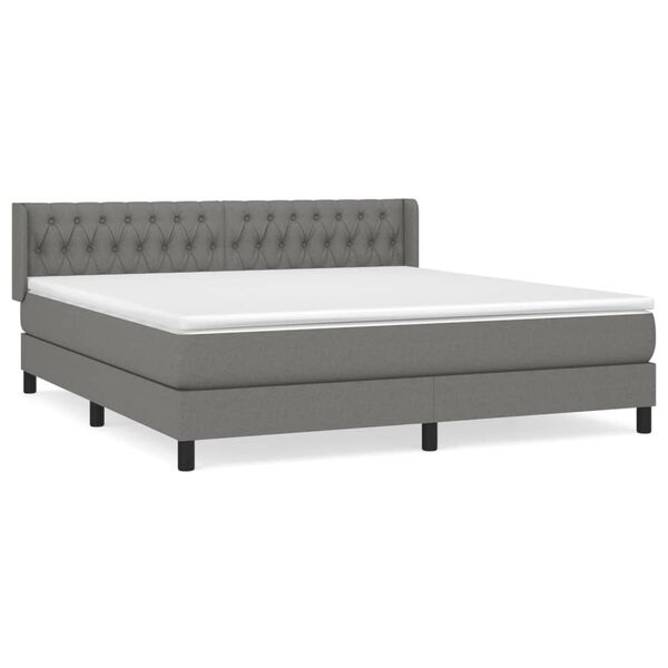 vidaXL Cama box spring con colch&oacute;n tela gris oscuro 180x200 cm