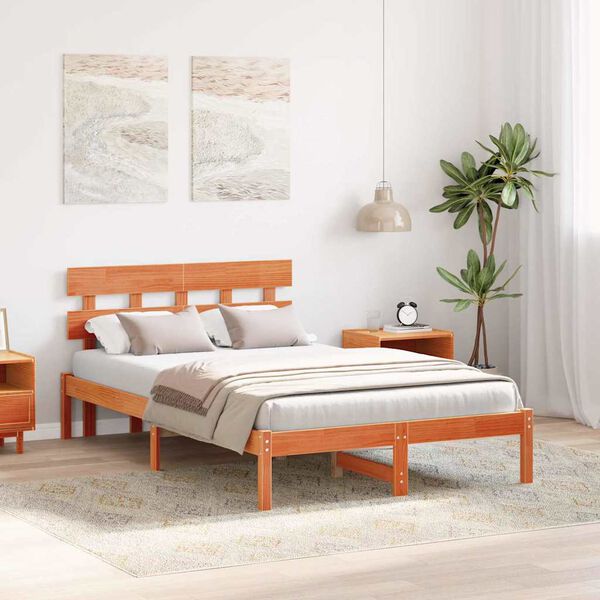 vidaXL Estructura de cama Marr&oacute;n 140 x 190 cm Madera maciza de Pino
