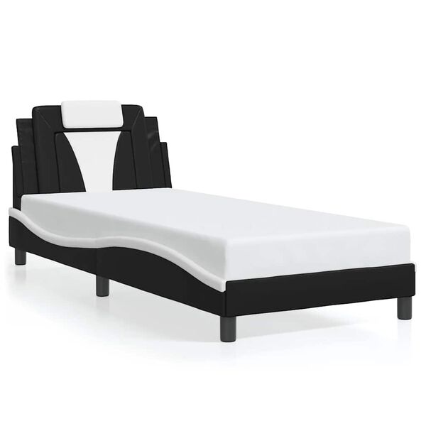 vidaXL Estructura de cama Viana sin colch&oacute;n cuero sint&eacute;tico negro blanco 90x200 cm