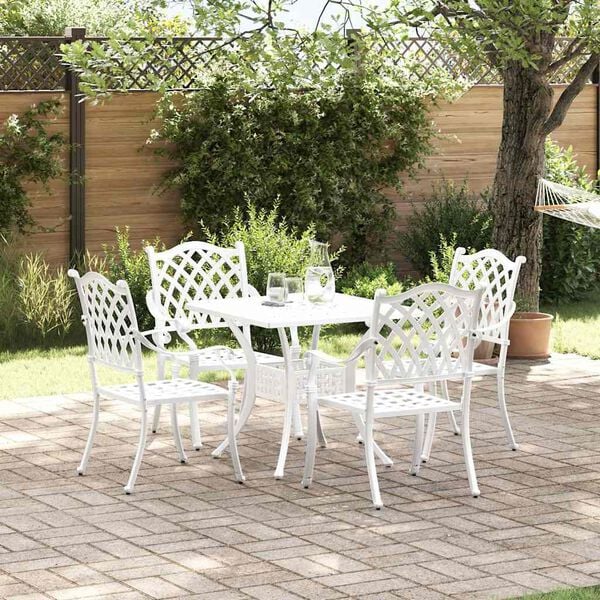 vidaXL Conjunto de mesa de jard&iacute;n 5 pcs Blanco Aluminio fundido