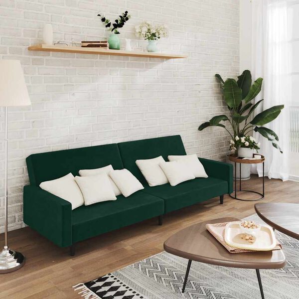 vidaXL Sof&aacute; cama de 2 plazas terciopelo verde oscuro