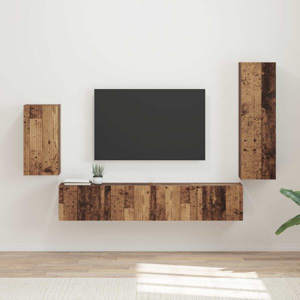vidaXL Conjunto de mueble de TV Montaje en la pared 4 pcs Madera vieja