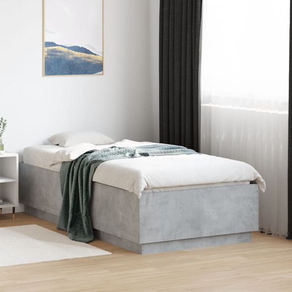 vidaXL Estructura cama con luces LED madera gris hormig&oacute;n 75x190 cm