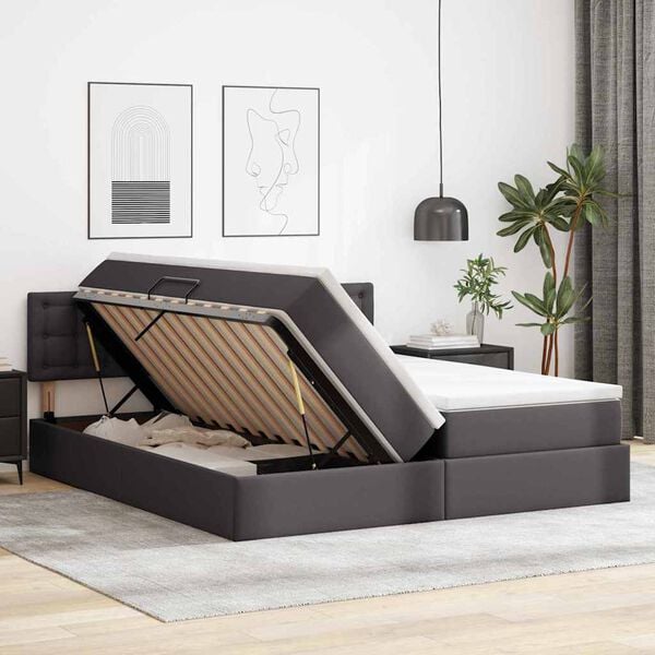 vidaXL Cama con almacenamiento Gris 180 x 200 cm Cuero sint&eacute;tico