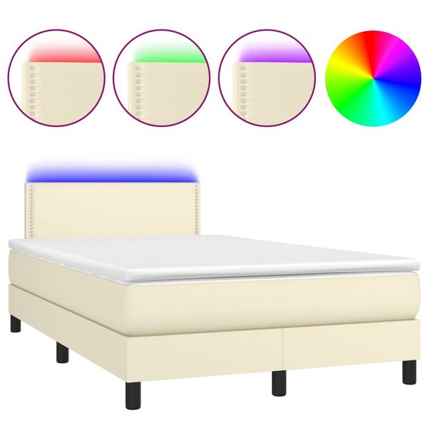 vidaXL Cama box spring colchón y LED cuero sintético crema 120x200 cm
