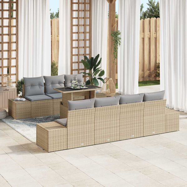 vidaXL Conjunto de sofá de jardín con cojín 8 pcs Beige y Gris Claro