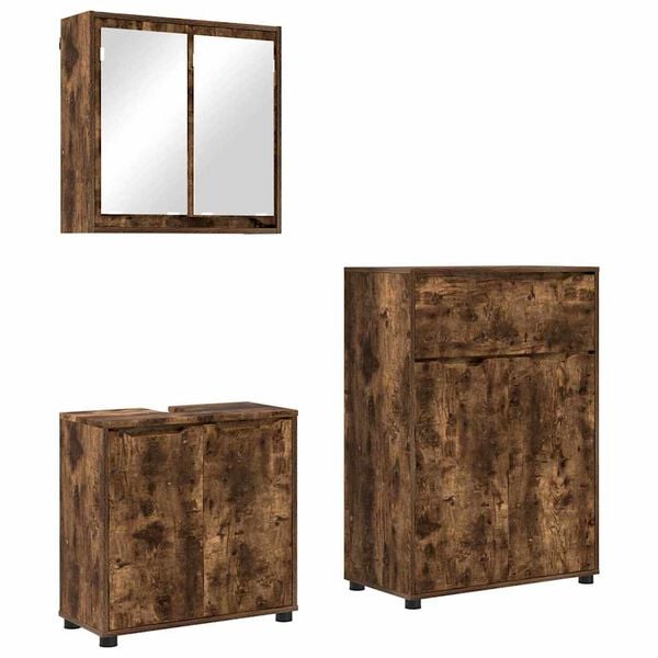 vidaXL Juego de muebles de ba&ntilde;o con caj&oacute;n Manual 3 pcs Roble ahumado