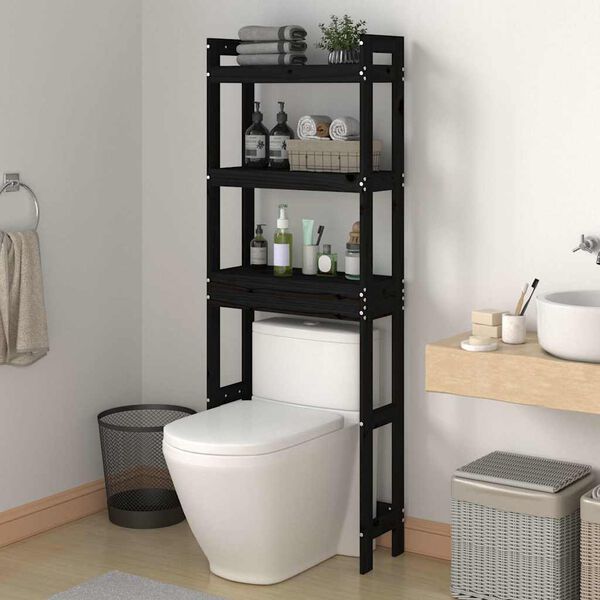 vidaXL Estante de ba&ntilde;o madera maciza de pino negro 63x26x171 cm